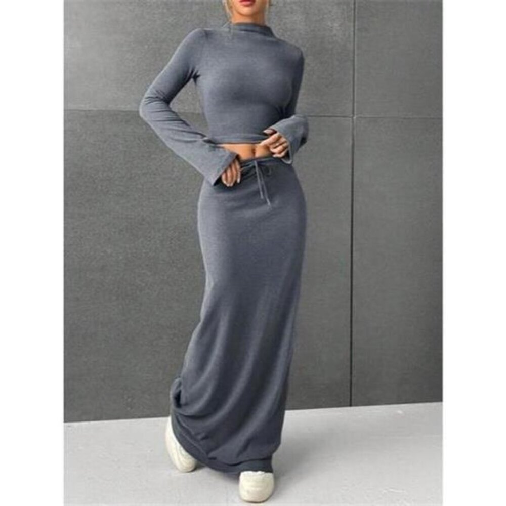 Long Sleeve Top & Drawstring Maxi Skirt Set